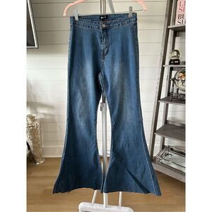 High Waist Denim Jeans Womens‎ S Blue Stretch Flare Bell Bottoms Hippie NWT